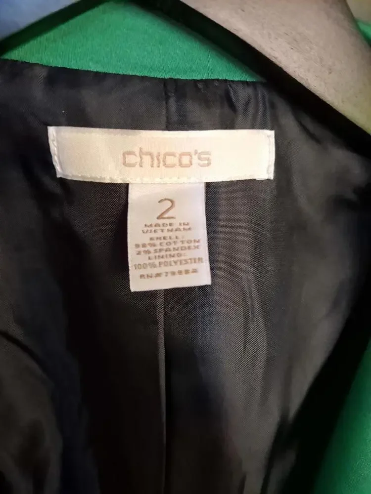 Chico's‎ Green Blazer with Gold Zip Pockets Size 2